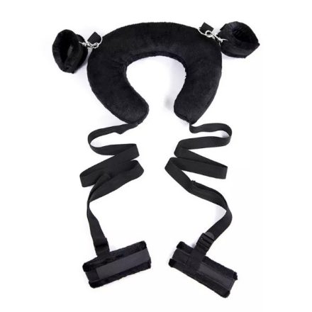 BDSM láb és csukló kötöző nyakpárnával (Fekete)