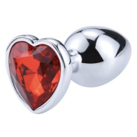 Szív alakú, köves anál plug - M méret (Piros)