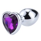 Szív alakú, köves anál plug - S méret (Sötét lila)