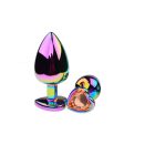 Szív alakú, multicolor, köves anál plug - L méret (Arany)