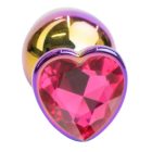 Szív alakú, multicolor, köves anál plug - M méret (Sötét rózsaszín)