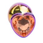 Szív alakú, multicolor, köves anál plug - S méret (Arany)