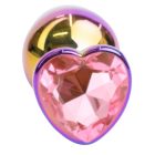 Szív alakú, multicolor, köves anál plug - S méret (Világos rózsaszín)