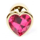 Szív alakú, arany színű, köves anál plug - L méret (Sötét rózsaszín)