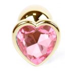 Szív alakú, arany színű, köves anál plug - S méret (Világos rózsaszín)