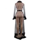 Alice átlátszó prémes szegélyes szexi köntös (Fekete)