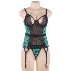 Annie csipkés babydoll harisnyatartóval és bugyival (Fekete-zöld)