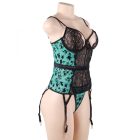 Annie csipkés babydoll harisnyatartóval és bugyival (Fekete-zöld)