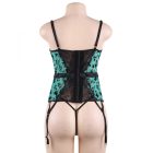 Annie csipkés babydoll harisnyatartóval és bugyival (Fekete-zöld)