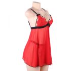 Ellie  plus size csipkés, masnis babydoll bugyival (Piros)