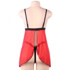 Ellie  plus size csipkés, masnis babydoll bugyival (Piros)