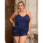 Jasmine plus size szatén hálóruha top és sort (Kék)