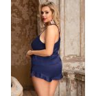 Jasmine plus size szatén hálóruha top és sort (Kék)
