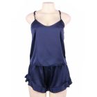 Jasmine plus size szatén hálóruha top és sort (Kék)