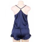 Jasmine plus size szatén hálóruha top és sort (Kék)