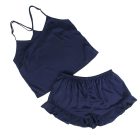 Jasmine plus size szatén hálóruha top és sort (Kék)