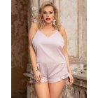 Jasmine plus size szatén hálóruha top és sort (Rózsaszín)