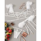 Darcey csipkés, tollas fehérnemű szett harisnyatartóval (Fehér)