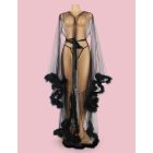 Annabell szexi átlátszó köntös prémes szegélyekkel (Fekete)