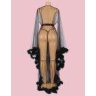 Annabell szexi átlátszó köntös prémes szegélyekkel (Fekete)