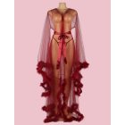 Annabell szexi átlátszó köntös prémes szegélyekkel (Piros)