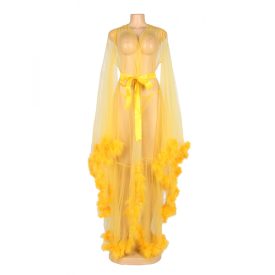   Annabell szexi átlátszó köntös prémes szegélyekkel (Sárga)