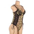 Brandy plus size hálós, csipkés body fűzős oldalvonallal (Fekete)